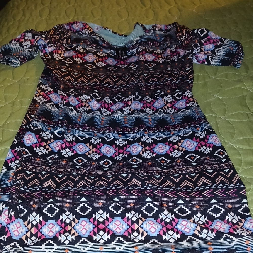 Trendy Patterned Kids Dress in Pink and Blue